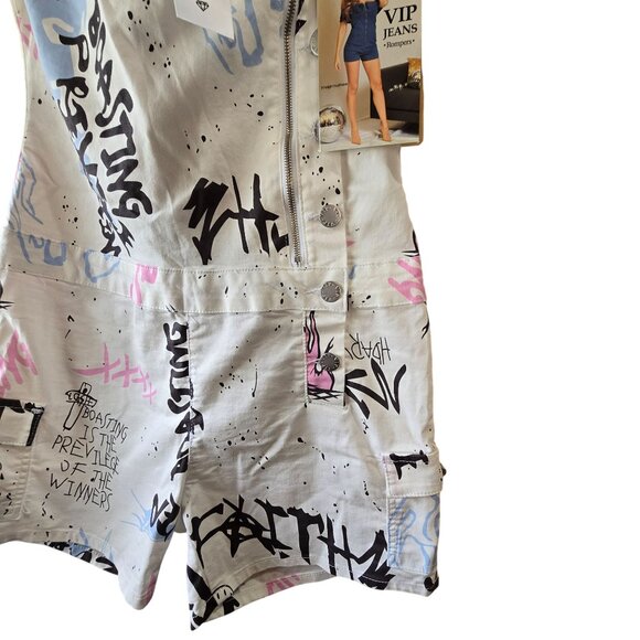 VIP Jeans Graffiti Print Romper Size 2x Women White & Multicolor Short Sleeve - Picture 5 of 12